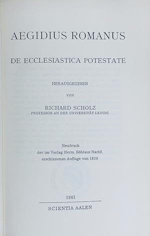Bild des Verkufers fr De ecclesiastica potestate. zum Verkauf von Antiquariat Bookfarm