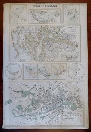 Scottish Coastal Cities Clyde Glasgow Troon Rothesay c. 1855-60 Fullarton map