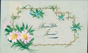 Zelluloid Ansichtskarte / Postkarte Glückwunsch, Bonne Fete, Blumen, Vergissmeinnicht