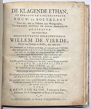 [Printed publication, 1752, Batavian Republic] De klagende Ethan, of opregte en sielgrievende rou...