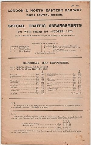 Imagen del vendedor de Special Traffic Arrangements for Week ending 3rd October, 1925 (Great Central Section) a la venta por Anvil Books