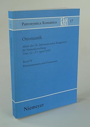 Bild des Verkufers fr Onomastik Bd. IV: Personennamen und Ortsnamen. zum Verkauf von Antiquariat Dorner