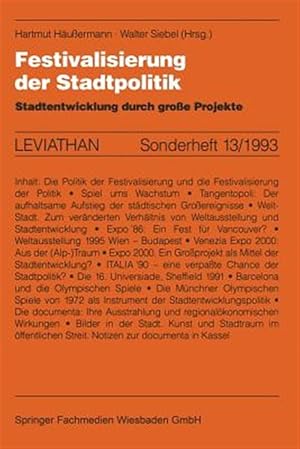 Seller image for Festivalisierung Der Stadtpolitik : Stadtentwicklung Durch Grosse Projekte -Language: german for sale by GreatBookPricesUK