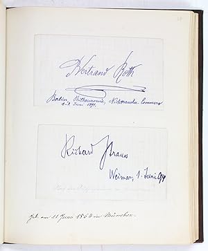 Bild des Verkufers fr Autographenalbum der Hedwig Beyer(-Han) mit 91 grtenteils einmontierten Briefen, Karten und Albumblttern von u. a. Joseph Joachim, Johann Caspar Lavater, C. F. Meyer, Anton Rubinstein, Pablo de Sarasate, Richard Strauss und Cosima Wagner. zum Verkauf von Antiquariat INLIBRIS Gilhofer Nfg. GmbH