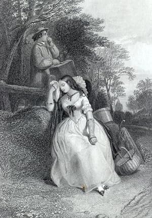VICTORIAN GIRL IN DISTRESS,1860's Steel Engraved Print