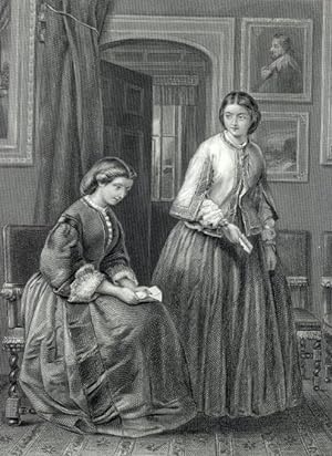 VICTORIAN GIRLS ARGUING,1860's Steel Engraved Print