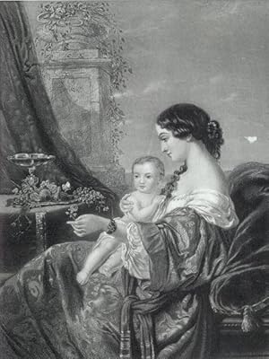 VICTORIAN MOTHER AND CHILD,1860's Steel Engraved Print