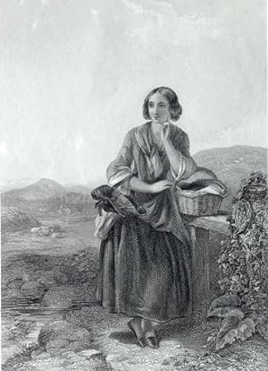 VICTORIAN GIRL NAMED KATHLEEN LEANING ON THE FENCE,1860's Steel Engraved Print