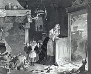 INSIDE CINDERELLA'S COTTAGE BEFORE THE BALL,1860's Steel Engraved Print