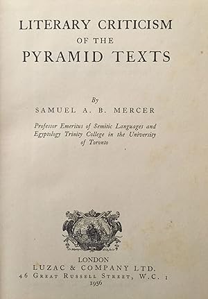 Imagen del vendedor de Literary criticism of the Pyramid texts a la venta por Meretseger Books