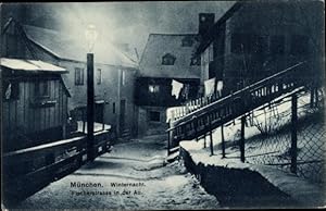 Ansichtskarte / Postkarte Au München Bayern, Fischerstraße, Winternacht