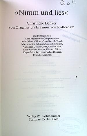 Imagen del vendedor de Anselm von Canterbury - in : Christliche Denker von Origenes bis Erasmus von Rotterdam. "Nimm und lies"; a la venta por books4less (Versandantiquariat Petra Gros GmbH & Co. KG)