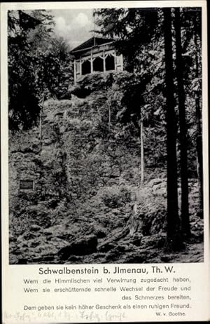 Bild des Verkufers fr Ansichtskarte / Postkarte Ilmenau in Thringen, Schwalbenstein, Blick von unten, Gedicht Goethe zum Verkauf von akpool GmbH