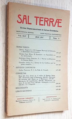 SAL TERRAE. Revista Hispanoamericana de Cultura Eclesiástica. Vol XLV. Nº 4 Abril 1957.