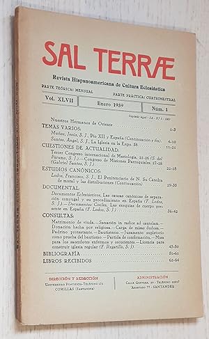 Seller image for SAL TERRAE. Revista Hispanoamericana de Cultura Eclesistica. Vol XLVII. N 1. Enero 1959 for sale by Libros con Vidas