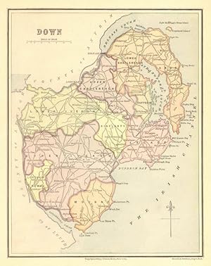 DOWN IRELAND COUNTY MAP,1880 Colored Irish Historical Map