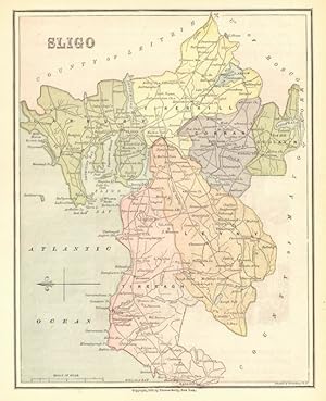 COUNTY SLIGO IN IRELAND,1879 Colored Irish Historical Map