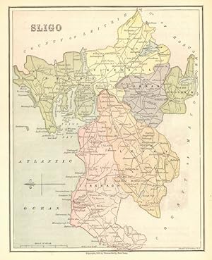 COUNTY DONEGAL IN IRELAND,1878 Colored Irish Historical Map