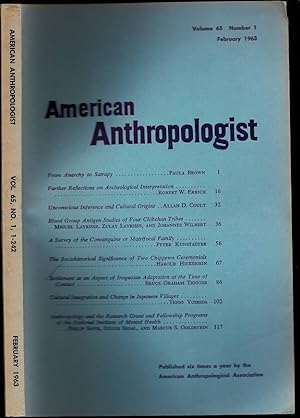 Bild des Verkufers fr Settlement as an Aspect of Iroquoian Adaptation at the Time of Contact in American Anthropoligist Volume 63 Number 1 zum Verkauf von The Book Collector, Inc. ABAA, ILAB