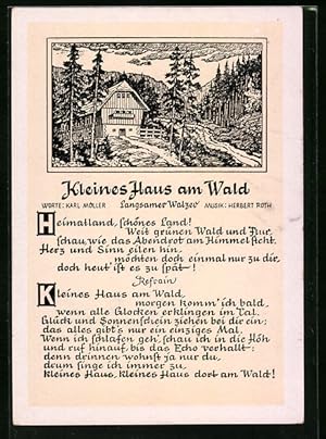 Bild des Verkufers fr Knstler-Ansichtskarte Lied Kleines Haus am Wald zum Verkauf von Bartko-Reher