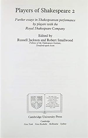 Bild des Verkufers fr Players of Shakespeare 2: Further Essays in Shakespearean Performance by Players with the Royal Shakespeare Company zum Verkauf von WeBuyBooks