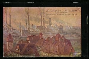 Bild des Verkufers fr Knstler-Ansichtskarte Gleiwitz, Donnersmarckhtte mit rauchenden Schornsteinen zum Verkauf von Bartko-Reher