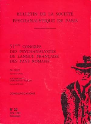 Bild des Verkufers fr 51eme Congrs des Psychanalystes de langue franaise des pays romans Paris, 9-10-11-12 mai 1991. Bulletin de la Socit Psychanalytique de Paris No. 20, 1991. zum Verkauf von Fundus-Online GbR Borkert Schwarz Zerfa