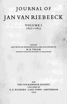 Journal of Jan van Riebeeck.