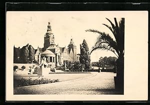 Ansichtskarte Stettin, Blick auf einen Platz mit Kirche und Denkmal