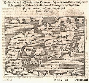 Bild des Verkufers fr Holzschnitt- Karte, aus Seb. Mnster, "Beschreibung des Knigreichs Dennmarck .". zum Verkauf von Antiquariat Clemens Paulusch GmbH