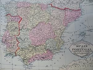 Spain & Portugal Lisbon Madrid Barcelona Pamplona Seville 1892 Tunison map