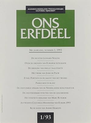 Image du vendeur pour Ons Erfdeel, 36e jaargang, nr.1, 1993: o.a. De reis naar de taal: Het werk van Josse de Pauw mis en vente par Untje.com