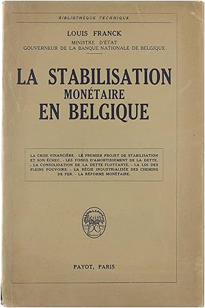 La Stabilisation monétaire en Belgique (La crise financière, le premier projet de stabilisation e...