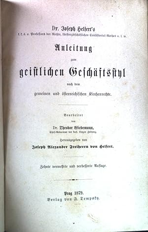 Seller image for Anleitung zum geistlichen Geschftsstyl nach dem gemeinen und sterreichischen Kirchenrechte. for sale by books4less (Versandantiquariat Petra Gros GmbH & Co. KG)