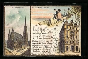 Bild des Verkufers fr Lithographie Wien, Stephansdom, Wien vom Kahlenberge, Haus der Wiener Mode zum Verkauf von Bartko-Reher