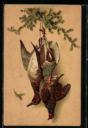 Bild des Verkufers fr Knstler-Ansichtskarte Jagdstillleben Geflgel an einem Nagel zum Verkauf von Bartko-Reher