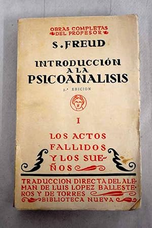 Introducción a la psicoanálisis, tomo I