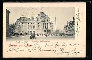 Bild des Verkufers fr Ansichtskarte Wien, Spaziergnger vor dem Deutschen Volkstheater zum Verkauf von Bartko-Reher
