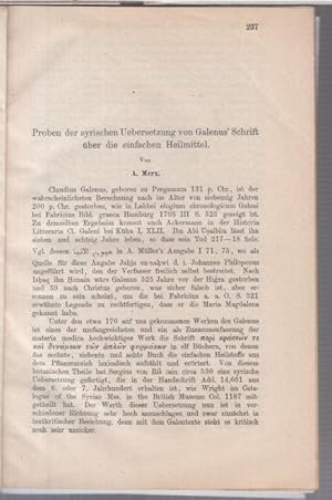 Image du vendeur pour Problem der syrischen Uebersetzung von Galenus' Schrift ber die einfachen Heilmittel. - Aus: ZDMG, Zeitschrift der deutschen morgenlndischen Gesellschaft, Band 39 (1885). - In Kopie beigefgt: Immanuel Lw - Bemerkungen ( aus ZDMG, Band 40, 1886 ). - mis en vente par Antiquariat Carl Wegner