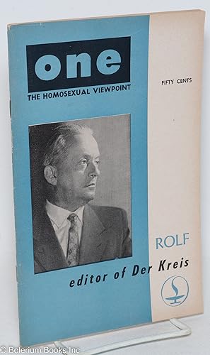 Bild des Verkufers fr ONE Magazine: the homosexual viewpoint; vol. 5, #7, Aug.-Sept., 1957: Rolf, editor of Der Kreis zum Verkauf von Bolerium Books Inc.