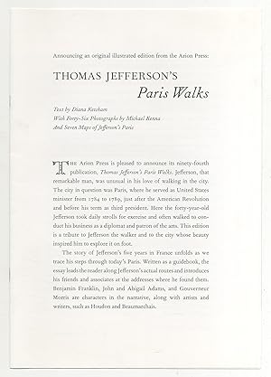 Seller image for [Publisher's Prospectus]: Thomas Jefferson's Paris Walks for sale by Between the Covers-Rare Books, Inc. ABAA