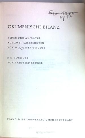 Bild des Verkufers fr kumenische Bilanz : Reden und Aufstze aus 2 Jahrzehnten. zum Verkauf von books4less (Versandantiquariat Petra Gros GmbH & Co. KG)