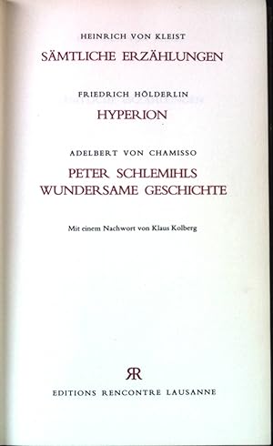 Imagen del vendedor de Smtliche Erzhlungen; Hyperion; Peter Schlemihils wundersame Geschichte. a la venta por books4less (Versandantiquariat Petra Gros GmbH & Co. KG)