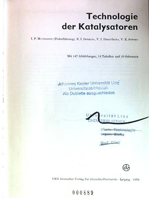Immagine del venditore per Technologie der Katalysatoren. venduto da books4less (Versandantiquariat Petra Gros GmbH & Co. KG)