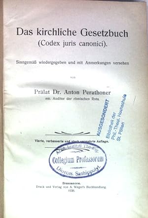 Bild des Verkufers fr Das kirchliche Gesetzbuch (Codex juris canonici). zum Verkauf von books4less (Versandantiquariat Petra Gros GmbH & Co. KG)