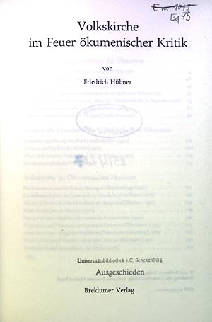 Bild des Verkufers fr Volkskirche im Feuer kumenischer Kritik. zum Verkauf von books4less (Versandantiquariat Petra Gros GmbH & Co. KG)