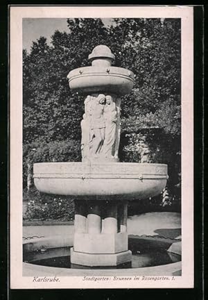 Bild des Verkufers fr Ansichtskarte Karlsruhe, Stadtgarten, Brunnen im Rosengarten zum Verkauf von Bartko-Reher