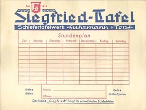 Stundenplan Schiefertafelwerk Fuhrmann 6 Topf, Siegfried-Tafel um 1960