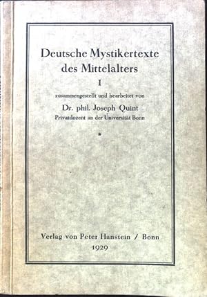 Bild des Verkufers fr Deutsche Mystikertexte des Mittelalters 1; zum Verkauf von books4less (Versandantiquariat Petra Gros GmbH & Co. KG)