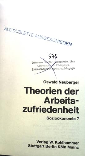 Bild des Verkufers fr Theorien der Arbeitszufriedenheit. Bd. 507. Urban-Taschenbcher. Soziokonomie 7 zum Verkauf von books4less (Versandantiquariat Petra Gros GmbH & Co. KG)